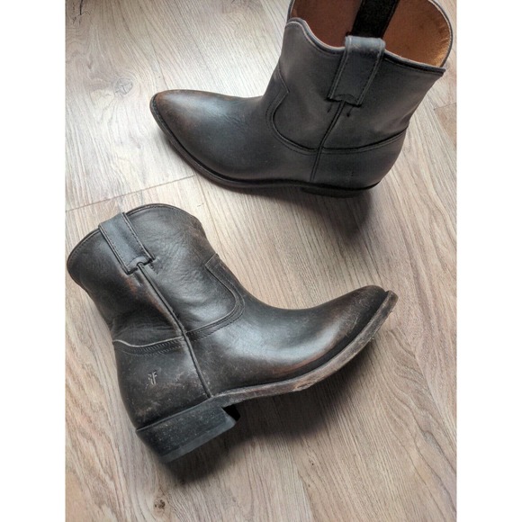 Frye Billy Short Western Leather Heeled Boots Distressed Brown